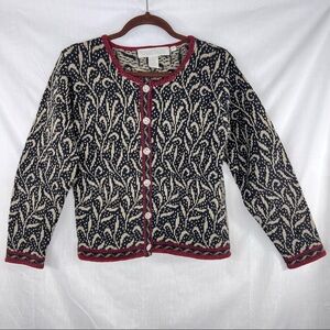 Nomadic Traders VTG women's Silver Button Leaf Knit cottage core cardigan Sz M
